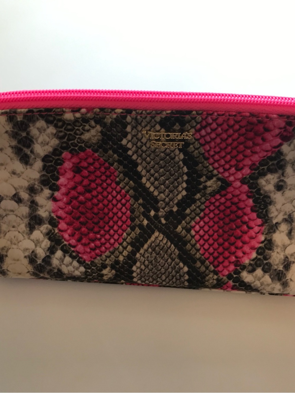 Victoria's Secret Cosmetic Bag Pouch Snake Print Hot Pink Brown